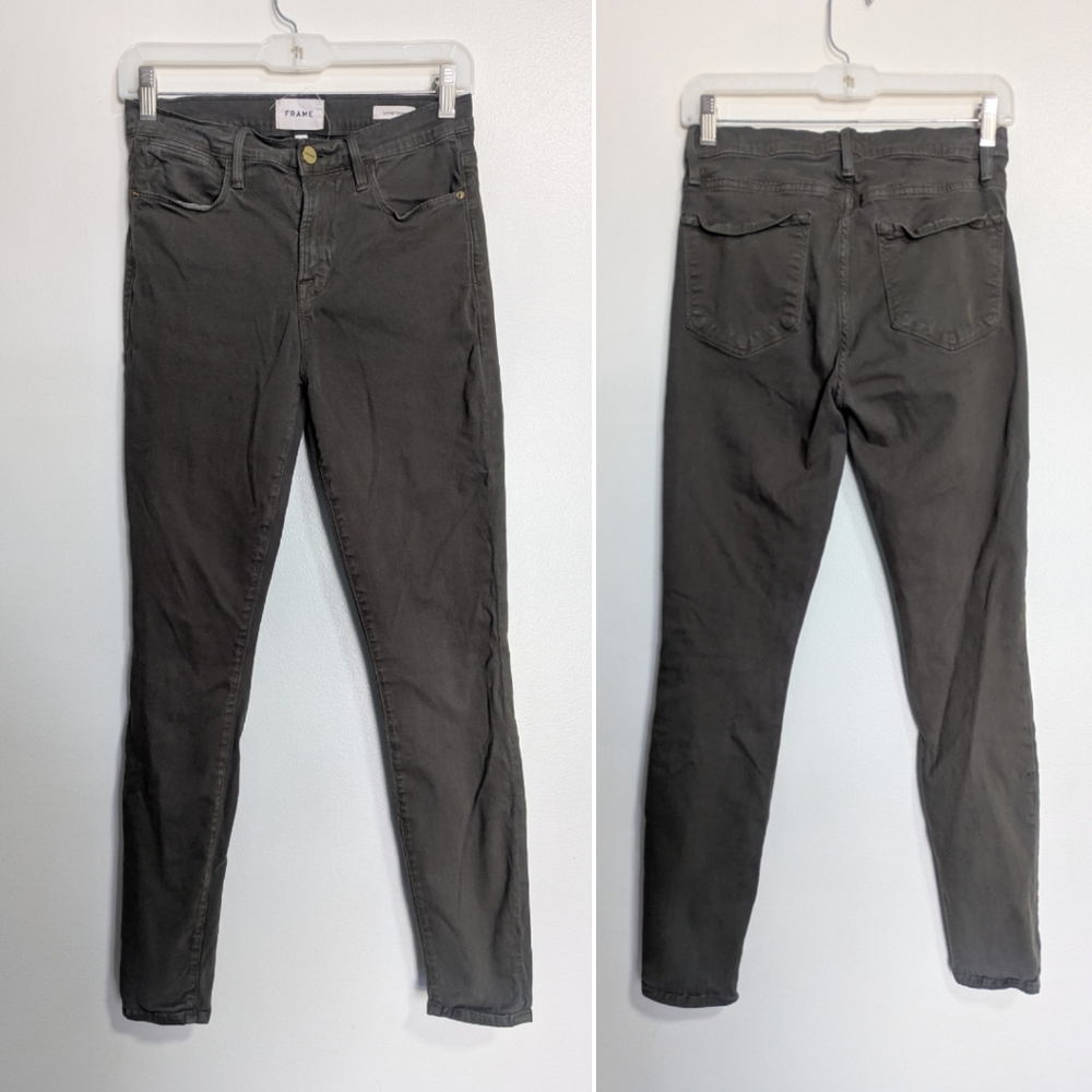Frame Le High Skinny Deep Moss Green/Brown‎ High Waisted Pant Size 27